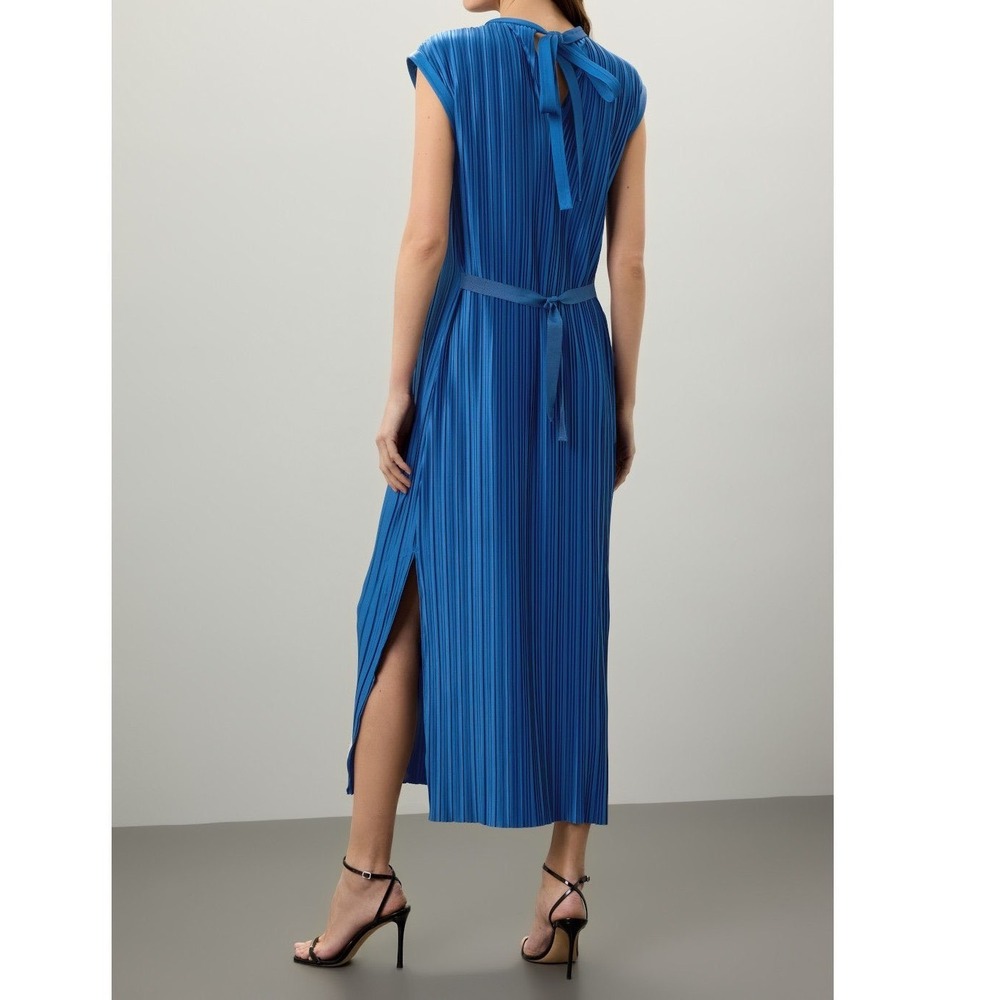 Atlein Paris Pleated Maxi Dress Royal Blue Plisse Column Gown M e5